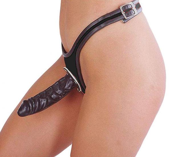 Ledapol Leder Strap-on Slip mit Latex Dildo