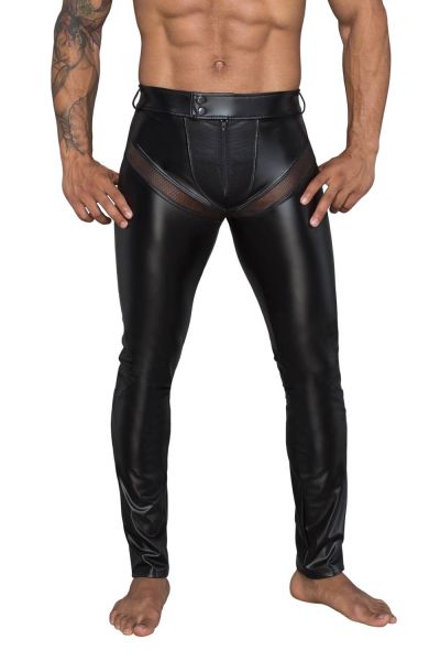 Noir Handmade - Herren Hose aus Powerwetlook mit 3D-Netz schwarz