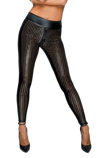Noir Handmade - Markante Wetlook Leggings in Laser Cut Optik schwarz