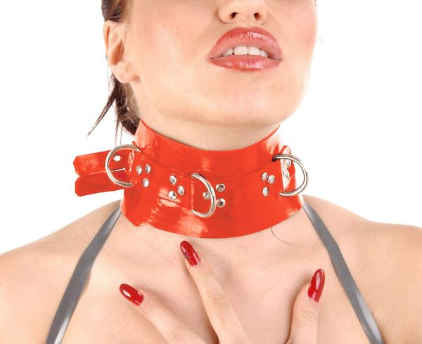 Anita Berg Latex Nieten Halsband mit D-Ringen