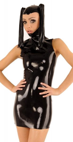 Anita Berg Latex Ponymaske Zip-Kleid mit Pferdeschwänzen