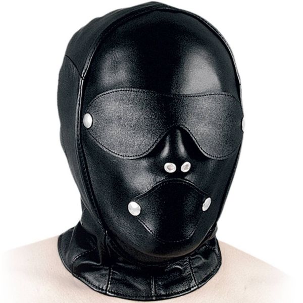 Ledapol Leder Kopfmaske mit Klappen und Knebel