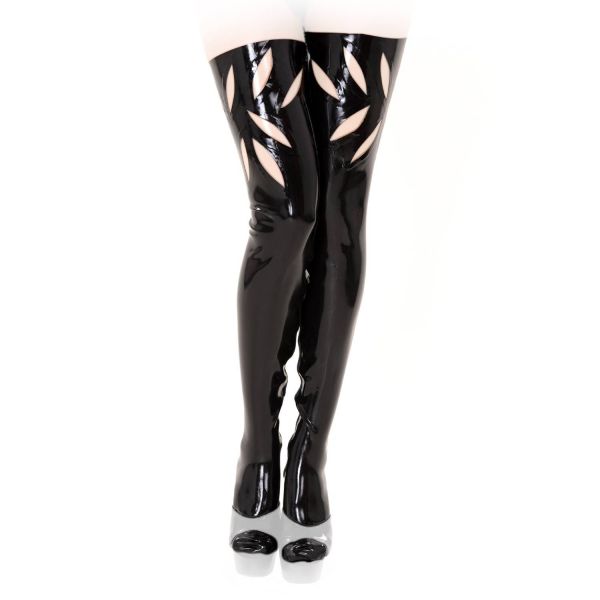 Anita Berg Latex Strümpfe mit Blatt Applikationen und Zip