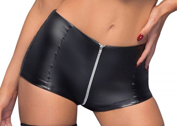 Noir Handmade Wetlook Hüft-Pants mit 2-Wege-Zip