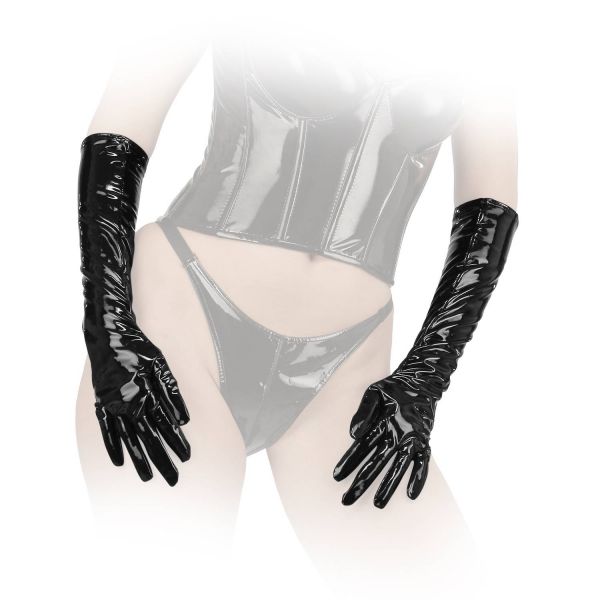 Ledapol Glänzende elegante lange Lack Handschuhe mit Zip