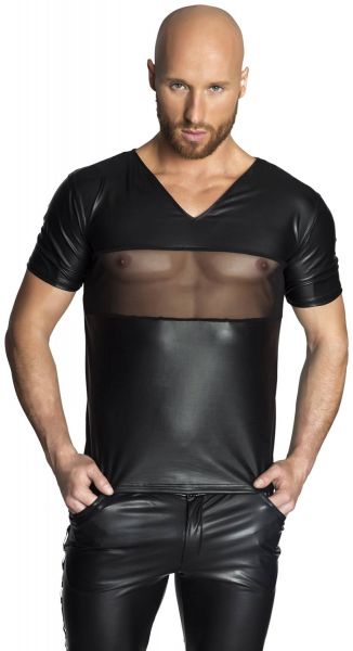 Noir Handmade Wetlook Shirt mit Tülleinsatz