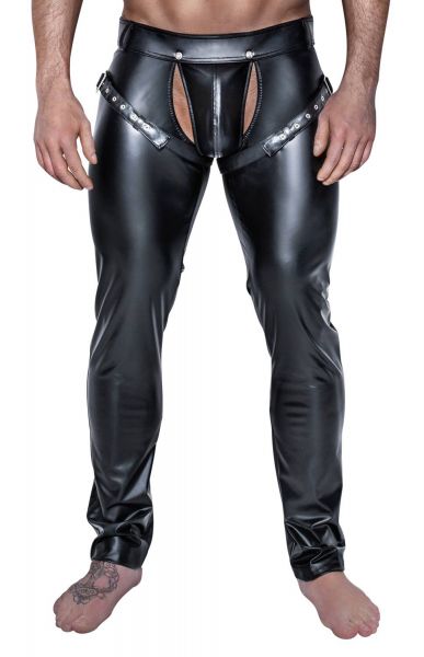 Noir Handmade Lange Herren Wetlook Cutout Nieten Hose