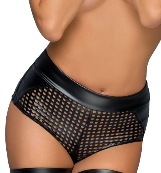 Noir Handmade - Markante Wetlook Hotpants in Laser Cut Optik schwarz