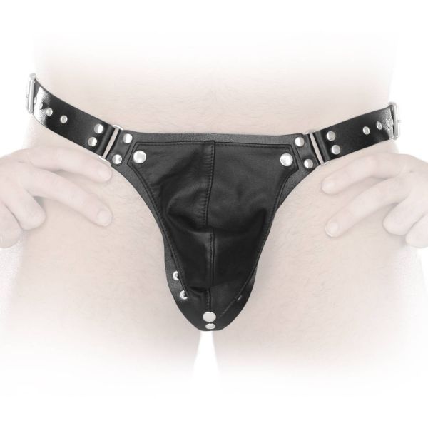 Ledapol Leder Harness Penis Schnür-Slip mit Nieten